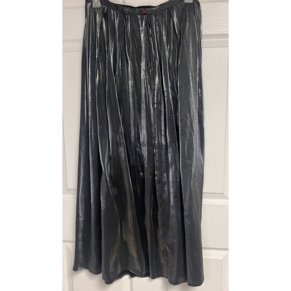 AGB Metallic Silver Accordion Zipper Back Maxi Skirt Womens Size Large See Meas. - Picture 2 of 6
